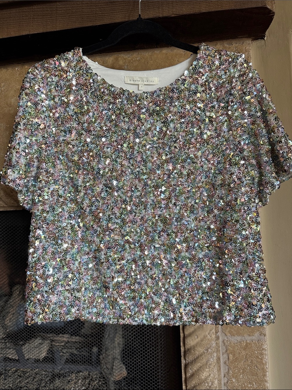 Etophe Studios Multicolor Sequin Short-Sleeve Crop BoxyTop M NWOT